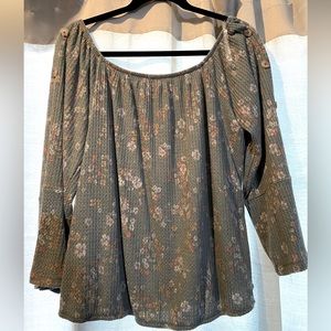 Sage Green Floral Blouse - off or on the shoulder